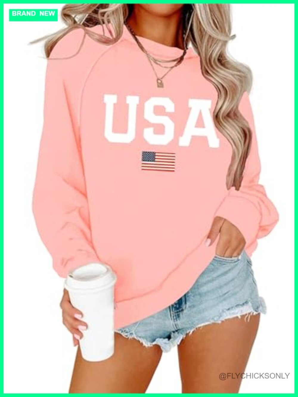 Womens USA Flag Graphic Sweatshirt Long Sleeve Crew Neck Pullover
